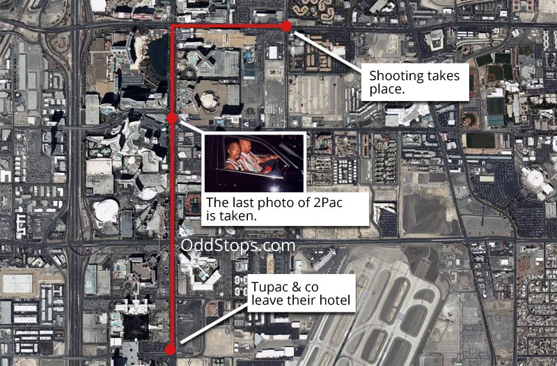 The route Tupac took in Vegas The route Tupac took in Vegas