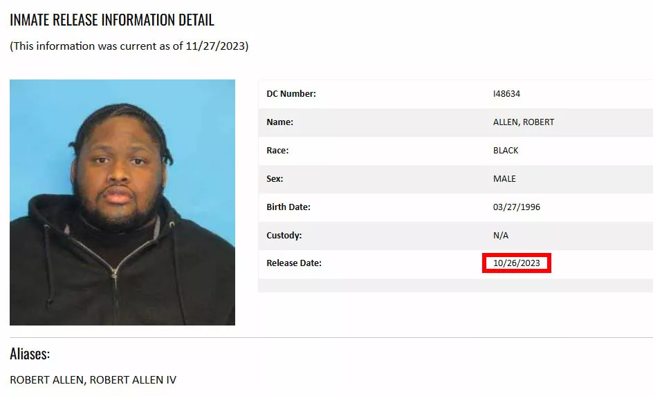Robert Allen was released in October 2023 Robert Allen was released in October 2023