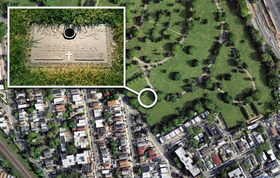 A map showing the location of her grave