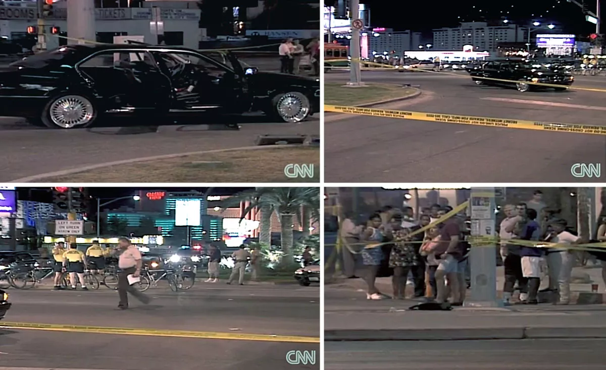 Image stills from news footage of Shakur's shooting