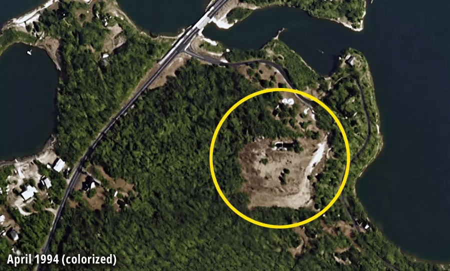 Satellite imagery of the wooded area from April 1994.