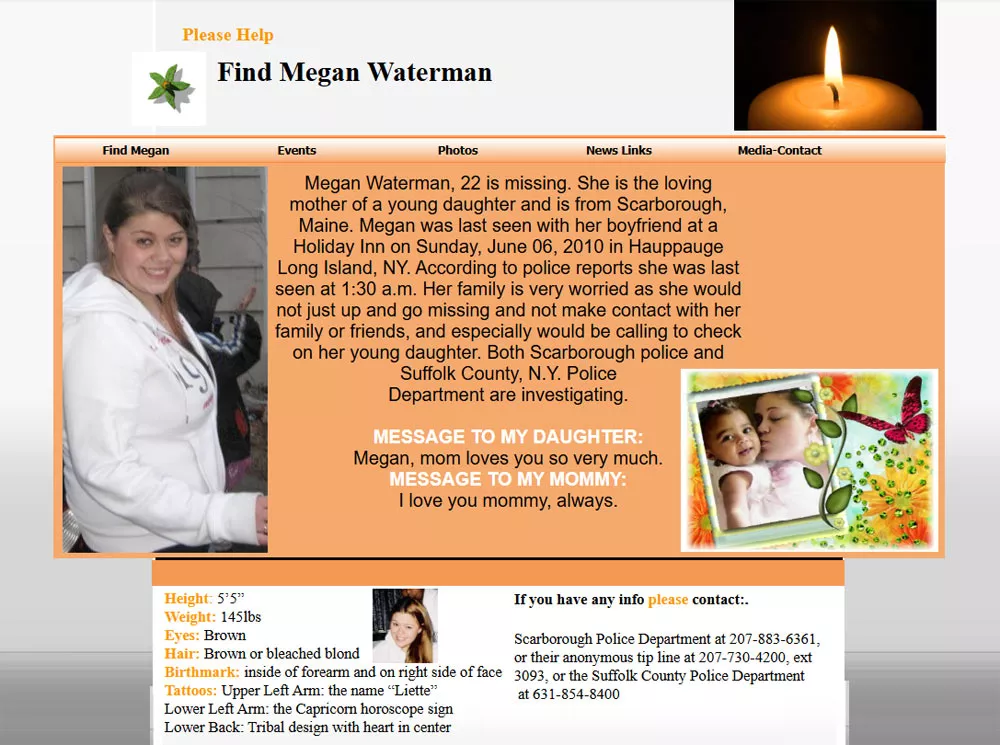 A screenshot of the MeganWaterman.com website from the Wayback Machine.