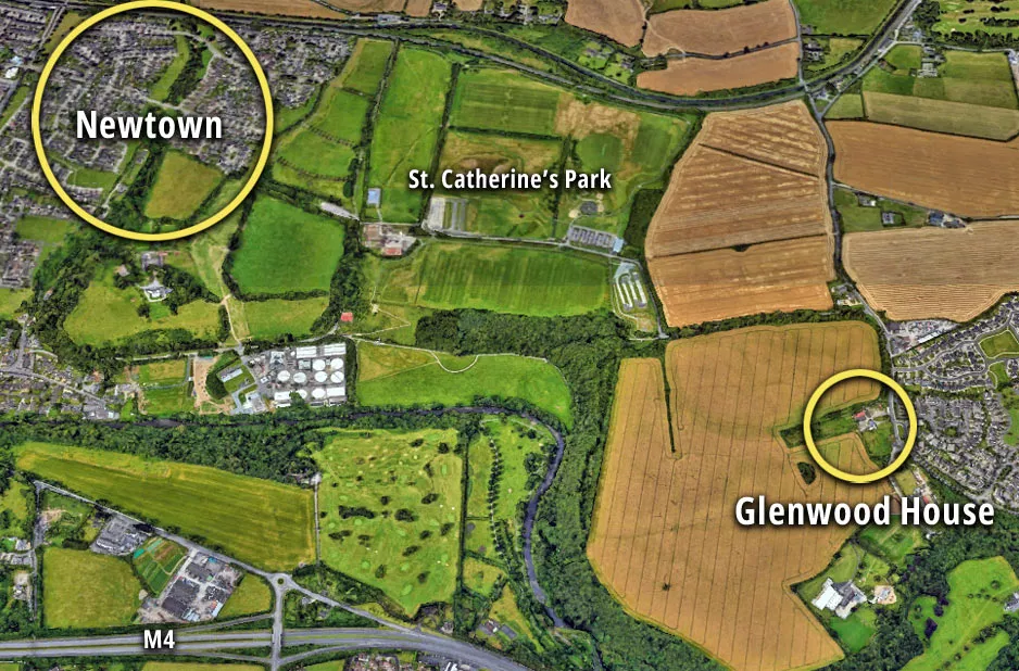 A map showing the proximity of Newtown to Glenwood House.