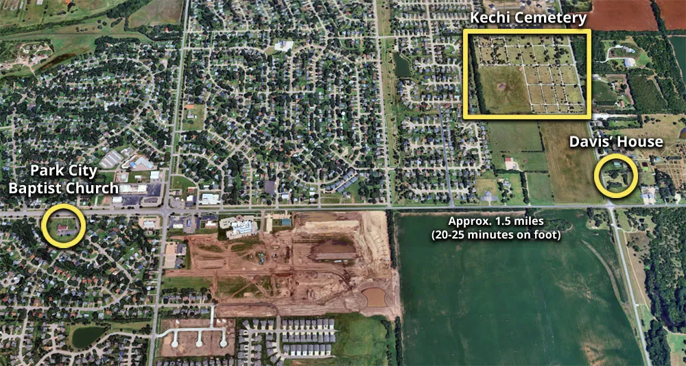 A map showing the distance between Park City Baptist Church and the lot.
